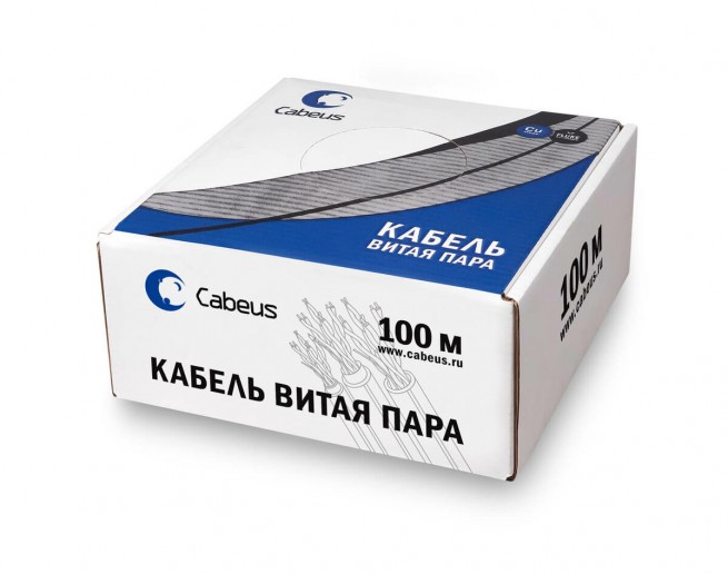 Cabeus UTP-4P-Cat.5e-SOLID-LSLTx-GN-100 Кабель витая пара UTP (U/UTP), категория 5e, 4 пары (24 AWG), одножильный, нг(А)-LSLTx, зеленый (100 м)