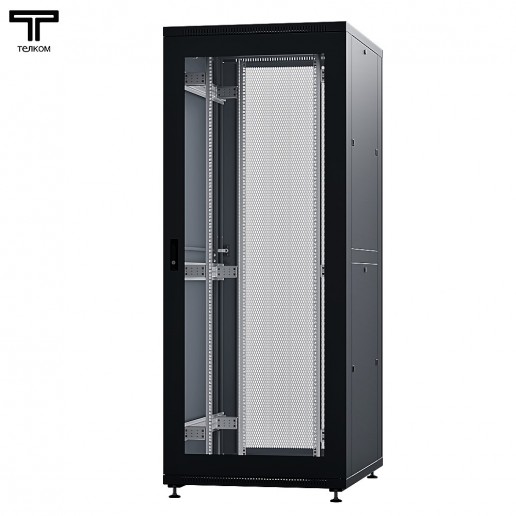 ТЕЛКОМ ТСМ-47.8.10-СП.9005М Шкаф напольный 47U 800x1000х2209мм (ШхГхВ) телекоммуникационный 19", передняя дверь стеклянная - задняя дверь перфорированная, цвет черный (RAL9005М) (5 мест)