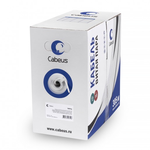 Cabeus UTP-4P-Cat.6-SOLID-LSZH-WH Кабель витая пара UTP (U/UTP), категория 6, 4 пары (23 AWG), одножильный, LSZH нг(А)-HF, белый (305 м)