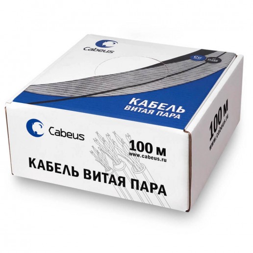 Cabeus UTP-4P-Cat.6-SOLID-LSZH-WH-100 Кабель витая пара UTP (U/UTP), категория 6, 4 пары (23 AWG), одножильный, LSZH нг(А)-HF, белый (100 м)