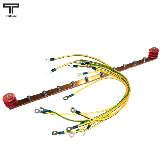 ТЕЛКОМ ШЗ.19.1 Шина заземления (медная) 19" горизонтальная с изоляторами (набор проводов с клеммами 0,5м - 5шт, 1м - 5шт, винты 20шт)