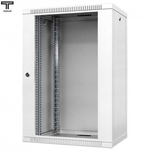 ТЕЛКОМ TL-18.6.3-С.7035Ш Шкаф настенный 18U 600x350x890мм (ШхГхВ) телекоммуникационный 19", дверь стеклянная в металлической раме, цвет серый (RAL7035Ш) (4 места)