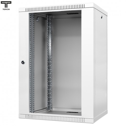 ТЕЛКОМ TL-18.6.4-С.7035Ш Шкаф настенный 18U 600x450x890мм (ШхГхВ) телекоммуникационный 19", дверь стеклянная в металлической раме, цвет серый (RAL7035Ш) (4 места)