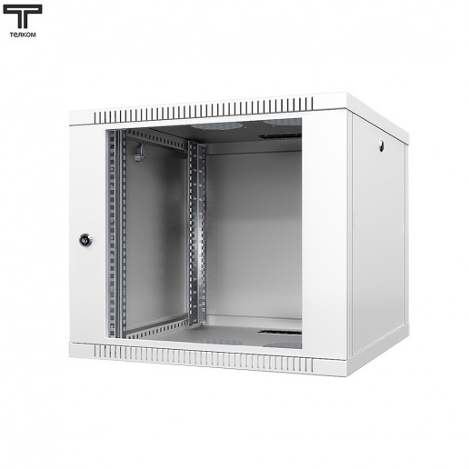 ТЕЛКОМ TL-9.6.6-С.7035Ш Шкаф настенный 9U 600x600x490мм (ШхГхВ) телекоммуникационный 19", дверь стеклянная в металлической раме, цвет серый (RAL7035Ш) (4 места)