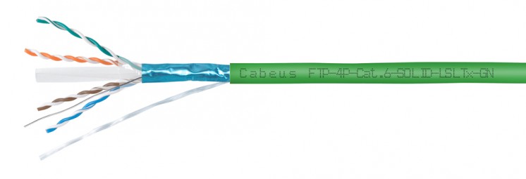 Cabeus FTP-4P-Cat.6-SOLID-LSLTx-GN Кабель витая пара экранированная FTP (F/UTP), категория 6, 4 пары (23 AWG), одножильный, LSLTx, зеленый, (305 м)