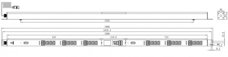 Cabeus SMART-PDU-16-3P-36C13-6C19-I309-CM Блок распределения питания, вертикальный, 36 розеток IEC 320 C13, 6 розеток IEC 320 C19, 3 фазы, 16А, 3х16А автомата защиты, 400В, мониторинг/управление, шнур 3м 5х2,5мм с вилкой IEC 60309