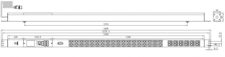 Cabeus SMART-PDU-16-3P-36C13-6C19-I309-M Блок распределения питания, вертикальный, 36 розеток IEC 320 C13, 6 розеток IEC 320 C19, 3 фазы, 16А, 3х16А автомата защиты, 400В, мониторинг, шнур 3м 5х2,5мм с вилкой IEC 60309