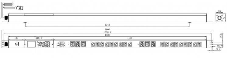 Cabeus SMART-PDU-32-1P-18C13-6C19-I309-M Блок распределения питания, вертикальный, 18 розеток IEC 320 C13, 6 розеток IEC 320 C19, 1 фаза, 32А, 2х16А автомата защиты, 250В, мониторинг, шнур 3м 3х6мм с вилкой IEC 60309