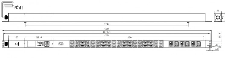 Cabeus SMART-PDU-32-1P-36C13-6C19-I309-M Блок распределения питания, вертикальный, 36 розеток IEC 320 C13, 6 розеток IEC 320 C19, 1 фаза, 32А, 1х32А, автомат защиты, 250В, мониторинг, шнур 3м 3х6мм с вилкой IEC 60309