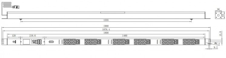 Cabeus SMART-PDU-32-3P-36C13-6C19-I309-CM Блок распределения питания, вертикальный, 36 розеток IEC 320 C13, 6 розеток IEC 320 C19, 3 фазы, 32А, 6х16А автомата защиты, 400В, мониторинг/управление, шнур 3м 5х6мм с вилкой IEC 60309