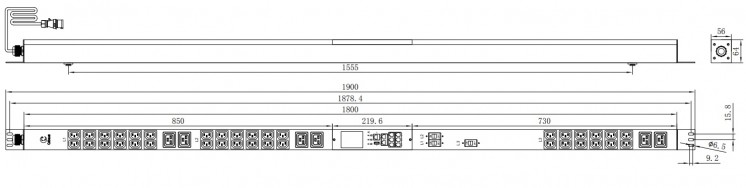 Cabeus SMART-PDU-32-3P-36C13-6C19-I309-M Блок распределения питания, вертикальный, 36 розеток IEC 320 C13, 6 розеток IEC 320 C19, 3 фазы, 32А, 3х32А автомата защиты, 400В, мониторинг, шнур 3м 5х6мм с вилкой IEC 60309