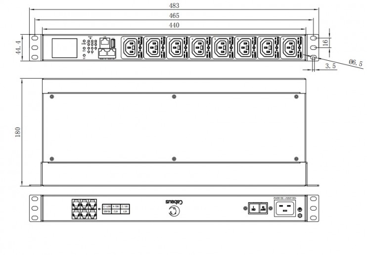 Cabeus SMART-PDU-C20-8C13-CM Блок распределения питания, 1U горизонтальный, входной разъем С20, выходной 8хС13 розеток, 1 фаза, 16 A, мониторинг/управление, евро-шнур 3х1,5мм длина 2м