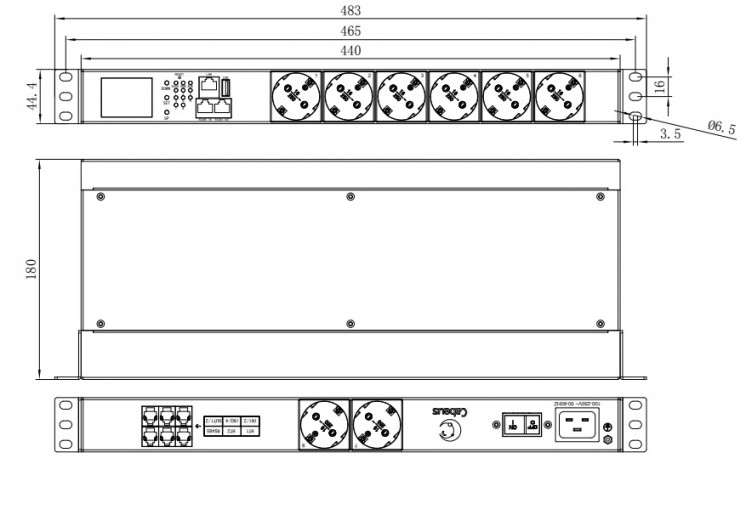 Cabeus SMART-PDU-C20-8S22-CM Блок распределения питания, 1U горизонтальный, входной разъем С20, выходной 8xSchuko розеток, 1 фаза, 16 A, мониторинг/управление, евро-шнур 3х1,5мм длина 2м