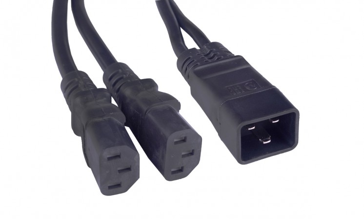 Cabeus PC-IEC20-2xIEC13-1.5-0.3M Кабель питания (C20 - 2xC13) (3x1.5), черный, 0.3 м