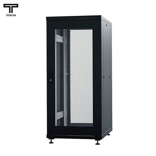ТЕЛКОМ ТС-22.6.8-СП.9005М Шкаф напольный 22U 600x800x1098мм (ШхГхВ) телекоммуникационный 19", передняя дверь стеклянная - задняя дверь перфорированная, цвет черный (RAL9005М) (5 мест)