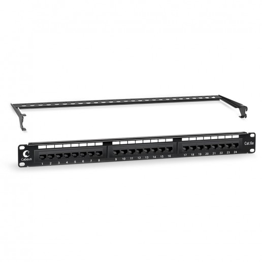 Cabeus PL-24-Cat.6a-Dual IDC Патч-панель 19" (1U), 24 порта RJ-45, категория 6a, Dual IDC, с задним кабельным организатором