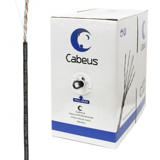 Cabeus UTP-4P-Cat.5e-SOLID-BK Кабель витая пара UTP (U/UTP), категория 5e, 4 пары (24 AWG), одножильный, PVC нг(А)-LS, черный (305 м)