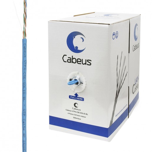 Cabeus UTP-4P-Cat.5e-SOLID-BL Кабель витая пара UTP (U/UTP), категория 5e, 4 пары (24 AWG), одножильный, PVC нг(А)-LS, синий (305 м)