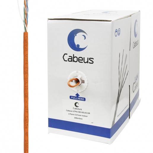 Cabeus UTP-4P-Cat.5e-SOLID-OR Кабель витая пара UTP (U/UTP), категория 5e, 4 пары (24 AWG), одножильный, PVC нг(А)-LS, оранжевый (305 м)
