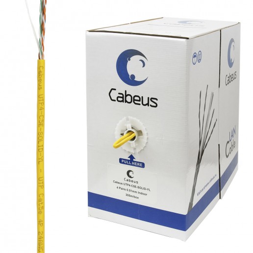 Cabeus UTP-4P-Cat.5e-SOLID-YL Кабель витая пара UTP (U/UTP), категория 5e, 4 пары (24 AWG), одножильный, PVC нг(А)-LS, желтый (305 м)