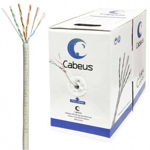 Cabeus UTP-4P-Cat.5e-PATCH-GY Кабель витая пара UTP (U/UTP), категория 5e, 4 пары, (24 AWG), многожильный (patсh), PVC нг(А)-LS, серый (305 м)