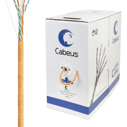 Cabeus UTP-4P-Cat.6-SOLID-LSZH Кабель витая пара UTP (U/UTP), категория 6, 4 пары (23 AWG), одножильный, LSZH, нг(А)-HF, оранжевый (305 м)