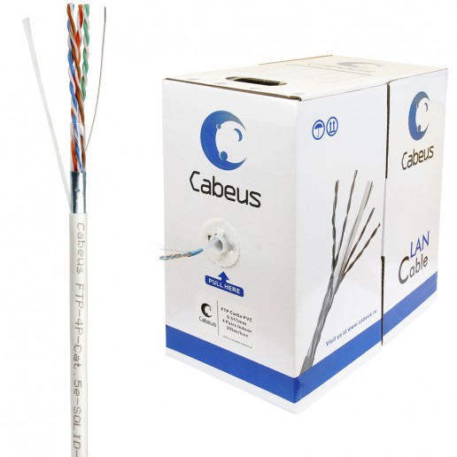 Cabeus FTP-4P-Cat.5e-SOLID-GY Кабель витая пара экранированная FTP (F/UTP), категория 5e, 4 пары (24 AWG), одножильный, экран - фольга (305 м), PVC нг(А)-LS