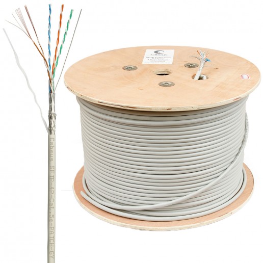 Cabeus SFTP-4P-Cat.5e-PATCH-GY Кабель витая пара экранированная SFTP (SF/UTP), категория 5e, 4 пары, многожильный (305 м), PVC нг(А)-LS