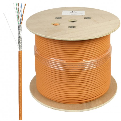 Cabeus SSTP-4P-Cat.7a-SOLID-IN-LSZH Кабель экранированная витая пара SSTP (S/FTP), категория 7a (расширенный диапазон рабочих частот до 1000MHz), 4 пары (23 AWG), одножильный (solid), LSZH, нг(А)-HF, (305 м)