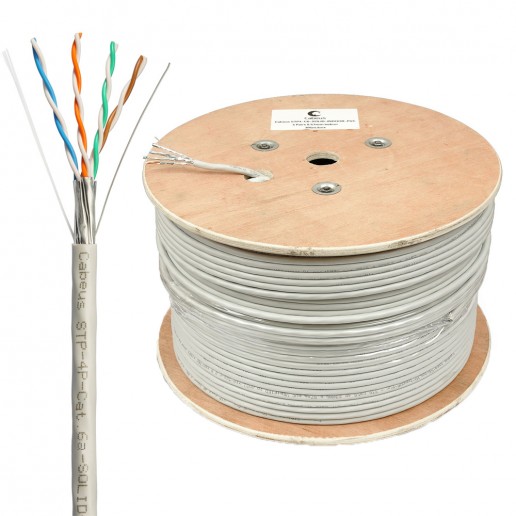 Cabeus STP-4P-Cat.6a-SOLID-IN-PVC Кабель витая пара экранированная STP (U/FTP), категория 6a (10GBE), 4 пары, (23 AWG), одножильный (solid), каждая пара в экране (фольга) (305 м), PVC нг(А)-LS