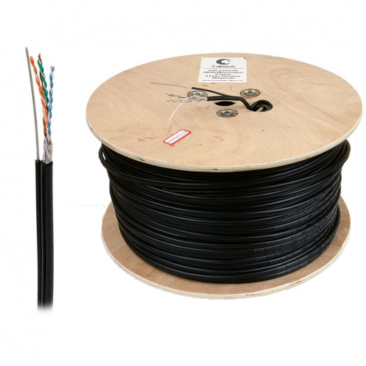Cabeus UTP-4P-Cat.5e-SOLID-ST-OUT Кабель витая пара UTP (U/UTP), категория 5e, 4 пары (24 AWG), одножильный, для внешней прокладки, с металлическим тросом, (305 м)