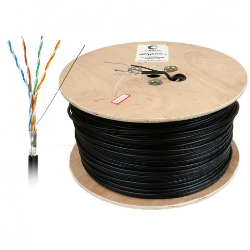 Cabeus FTP-4P-Cat.5e-SOLID-OUT-LSZH-UV Кабель витая пара экранированная FTP (F/UTP), категория 5e, 4 пары (24 AWG), одножильный, экран - фольга, для внутренней и внешней прокладки (+75 C - -40 C), LSZH-UV (305 м)