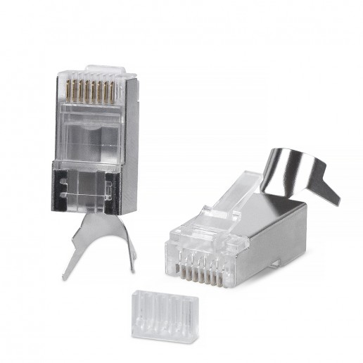Cabeus 8P8C-SH-C7(1.5)-TWP Коннектор RJ-45(8P8C) под витую пару, категория 6a/7/7a, экранированный, универсальный (для одножильного и многожильного кабеля), для проводников с толщиной по изоляции до 1,50 мм, со вставкой