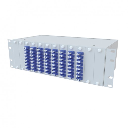 ТЕЛКОМ КСп-19-3U-64-DLC/UPC-9/125 Кросс оптический 19" стоечный 3U на 64 порта LC/UPC duplex 9/125мкм предсобранный (пигтейл LC/UPC 9/125-128шт, розетка DLC-64шт, сплайс кассета, КДЗС-128шт)