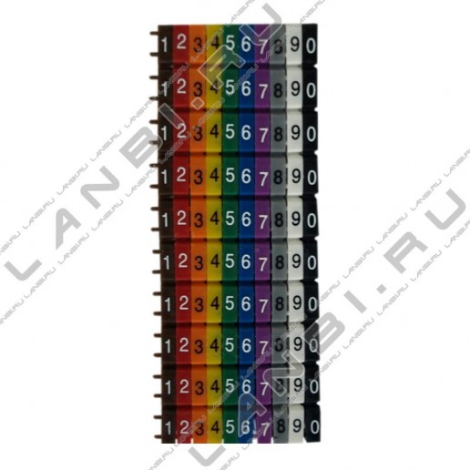 Cabeus MR-55 Маркеры (клипсы) на кабель, защелкивающиеся D 4-5.5мм, "0"-"9", 10 цветов (100 шт.)