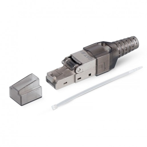Cabeus 8P8C-SH-C6+ -TWP Коннектор с фиксатором кабеля и колпачком RJ-45(8P8C) под витую пару, категория до 6a, экранированный, для одножильного кабеля, для толстых жил 1.35-1.5 мм(с оболочкой), со вставкой