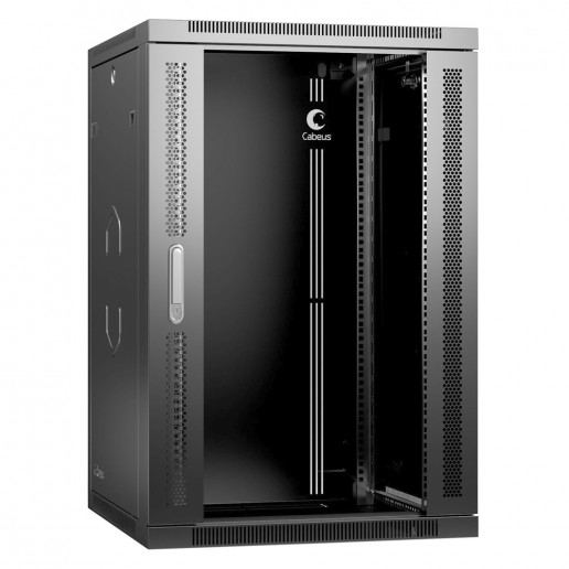 Cabeus SH-05F-18U60/35-BK Шкаф телекоммуникационный настенный 19" 18U 600x350x901mm (ШхГхВ) дверь стекло, цвет черный (RAL 9004)