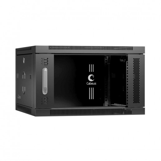 Cabeus SH-05F-6U60/60-BK Шкаф телекоммуникационный настенный 19" 6U 600x600x368mm (ШхГхВ) дверь стекло, цвет черный (RAL 9004)