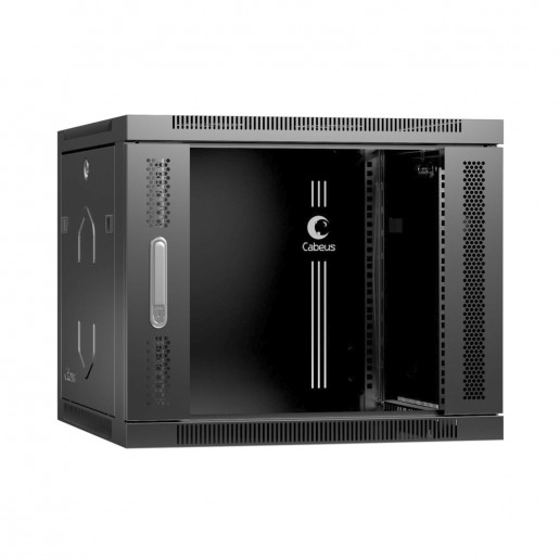 Cabeus SH-05F-9U60/60-BK Шкаф телекоммуникационный настенный 19" 9U 600x600x501mm (ШхГхВ) дверь стекло, цвет черный (RAL 9004)