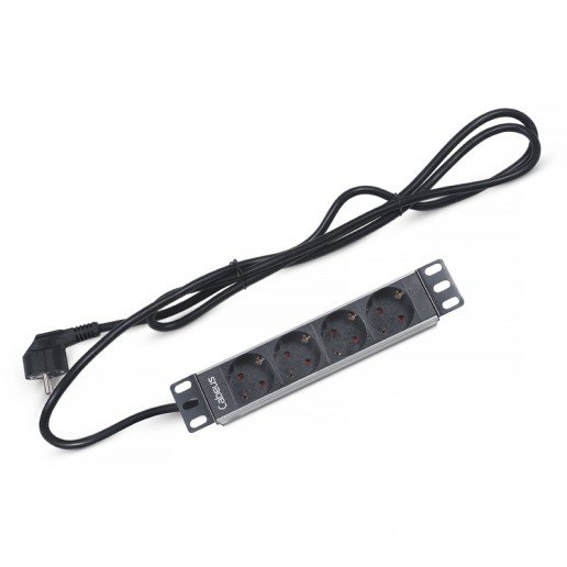 Cabeus PDU-4P-2EU Блок распределения питания для 10" шкафов, горизонтальный, 4 розетки, 16 A, без выключателя, алюминиевый корпус, шнур 2 м, вилка немецкий стандарт