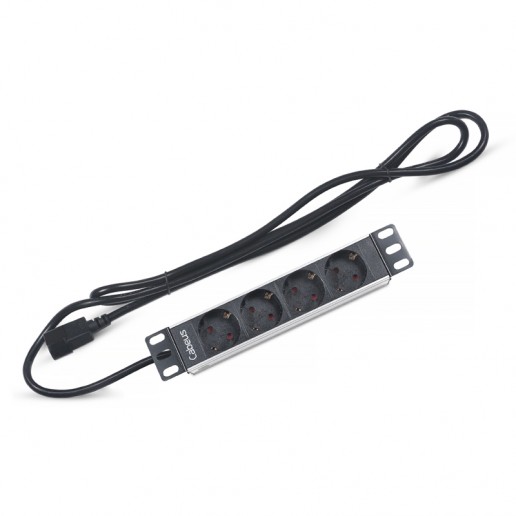 Cabeus PDU-4P-2IEC Блок распределения питания для 10" шкафов, горизонтальный, 4 розетки, 10 A, без выключателя, алюминиевый корпус, шнур 2 м, вилка IEC 320 C14