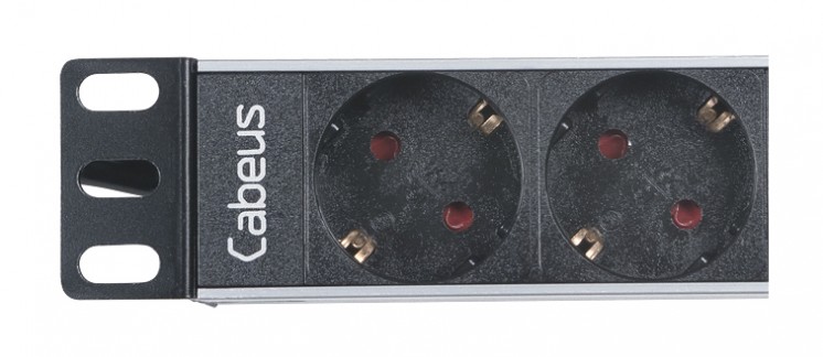 Cabeus PDU-4P-2IEC Блок распределения питания для 10" шкафов, горизонтальный, 4 розетки, 10 A, без выключателя, алюминиевый корпус, шнур 2 м, вилка IEC 320 C14