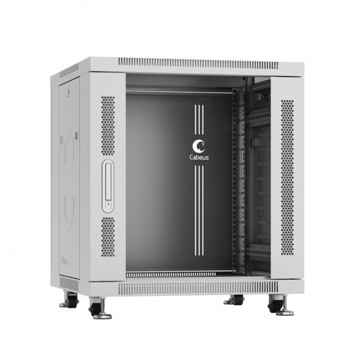 Cabeus SH-05C-12U60/60 Шкаф монтажный телекоммуникационный 19" напольный для распределительного и серверного оборудования 12U 600x600x730mm (ШхГхВ) передняя стеклянная и задняя сплошная металлическая двери, ручка с замком, цвет серый (RAL 7035)