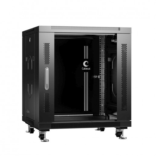 Cabeus SH-05C-12U60/80-BK Шкаф монтажный телекоммуникационный 19" напольный для распределительного и серверного оборудования 12U 600x800x730mm (ШхГхВ) передняя стеклянная и задняя сплошная металлическая двери, ручка с замком, цвет черный (RAL 9004)
