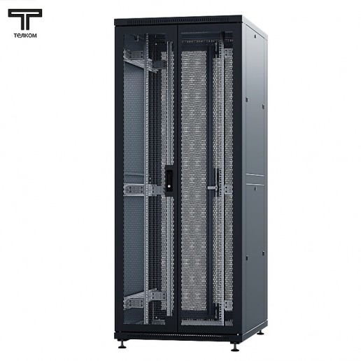 ТЕЛКОМ ТСМ-42.8.10-2П2П.9005М Шкаф напольный 42U 800x1000х1987мм (ШхГхВ) телекоммуникационный 19", передняя дверь перфорированная распашная 2-х створчатая - задняя дверь перфорированная распашная (2-х створчатая), цвет черный (RAL9005М) (5 мест)