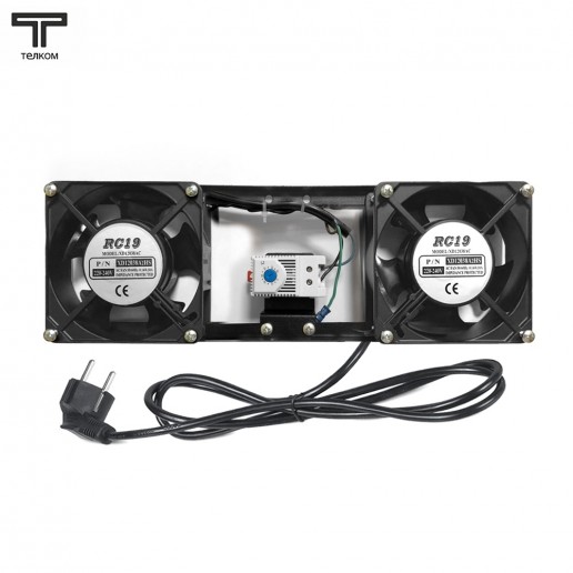 ТЕЛКОМ МВП-2-Т-1,8м Модуль вентиляторный потолочный с 2-мя вентиляторами (120x120x38mm) с термостатом 0-60°C, c кабелем питания, для установки в настенные шкафы серии TL