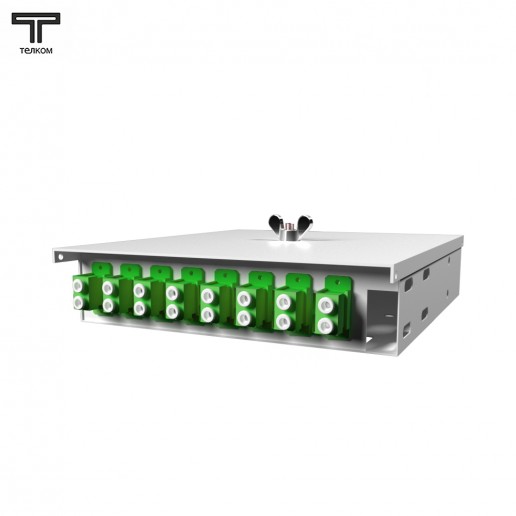 ТЕЛКОМ КНп-8-DLC/APC-9/125 Кросс оптический настенный на 8 портов LC/APC duplex 9/125мкм предсобранный (пигтейл LC/APC 9/125-16шт, розетка DLC-8шт, ложемент, КДЗС-16шт)
