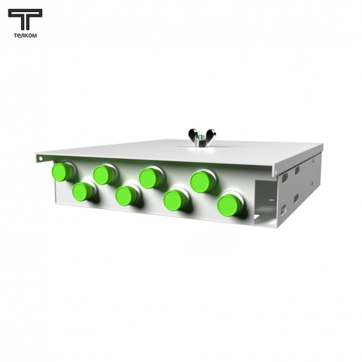 ТЕЛКОМ КНп-8-FC/APC-9/125 Кросс оптический настенный на 8 портов FC/APC 9/125мкм предсобранный (пигтейл FC/APC 9/125-8шт, розетка FC-8шт, ложемент, КДЗС-8шт)