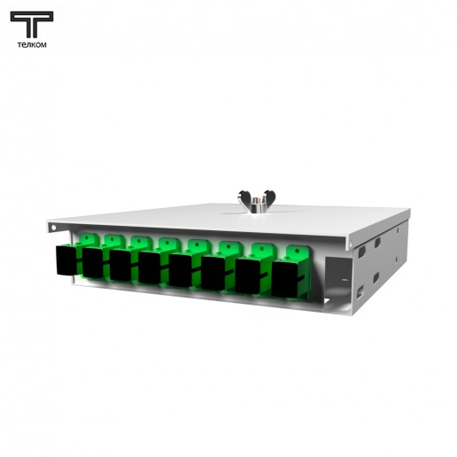 ТЕЛКОМ КНп-8-SC/APC-9/125 Кросс оптический настенный на 8 портов SC/APC 9/125мкм предсобранный (пигтейл SC/APC 9/125-8шт, розетка SC-8шт, ложемент, КДЗС-8шт)