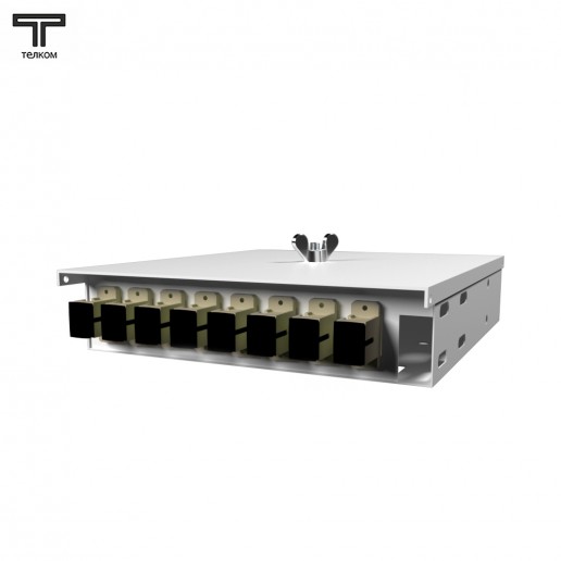 ТЕЛКОМ КНп-8-SC/UPC-ОМ3-50/125 Кросс оптический настенный на 8 портов SC 50/125мкм (ОМ3) предсобранный (пигтейл SC 50/125 (ОМ3)-8шт, розетка SC-8шт, ложемент, КДЗС-8шт)